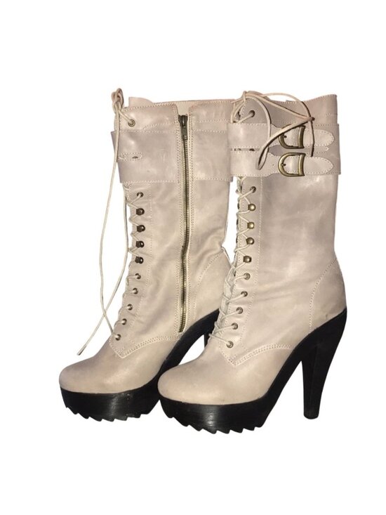 Jeffrey Campbell Shoes - Jeffrey Campbell Gray Lace-Up Military Platform Heel Boots 10| Grunge Whimsigoth